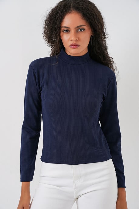 Rippstrick-Halbkragen Langarm-Bodysuit - Image 5