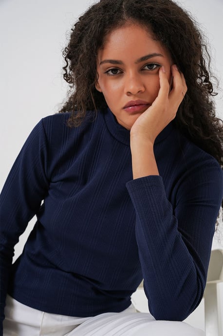 Rippstrick-Halbkragen Langarm-Bodysuit - Image 6