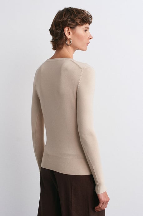 Rippstrick Rundhals Slim Fit Pullover - Image 2
