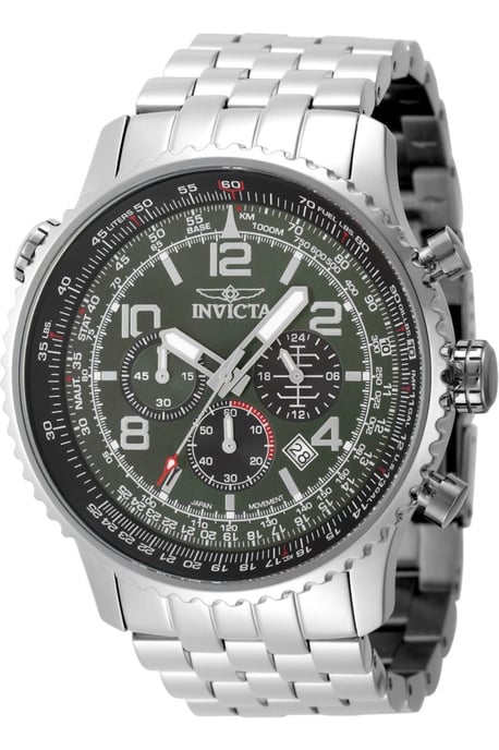 Invicta Aviator 49080 Herrenuhr - Quarzwerk - Edelstahl mit grünem Zifferblatt - 49 mm - Image 1