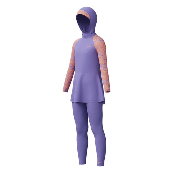 Speedo Dreiteiliger, bedeckender Langarm-Badeanzug für Mädchen (Violett/Orange) - Image 5