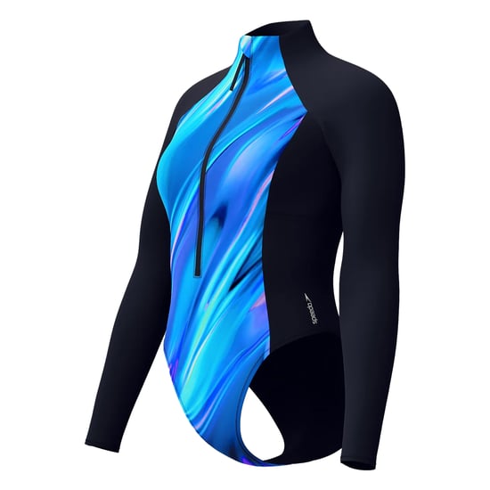 Speedo - Badeanzug für Damen, Mit Reißverschluss, Langärmlig (Schwarz/Blau) - Image 5