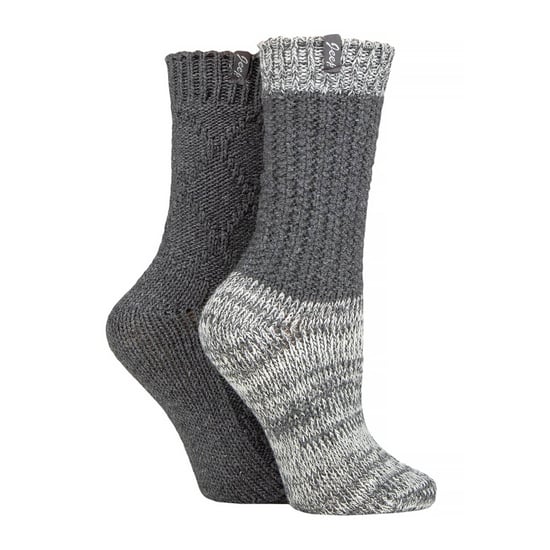 Damen Wollstiefelsocken | Jeep | Cable Knit Socken für Frauen, dicke gerippte Stricksocken für Outdoor und Freizeit - Charcoal / Cream - Image 3