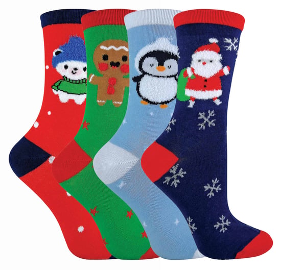 Kinder/Kinder 4 Pack dünne Baumwolle Rich Xmas Weihnachten Socken 3 Größen - Image 1
