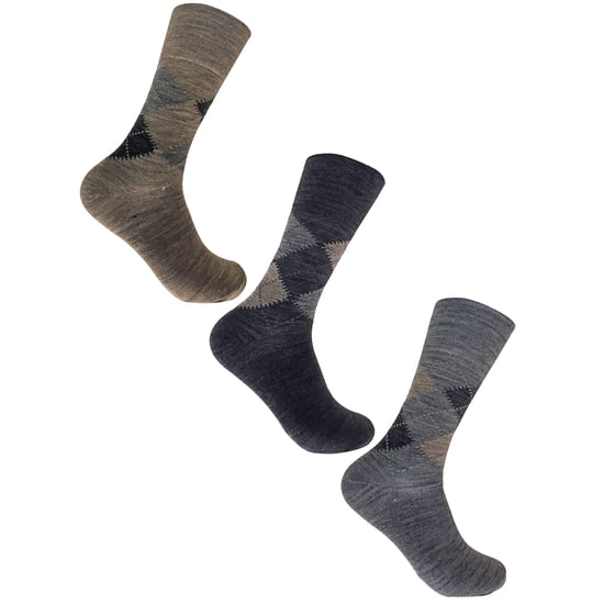 Sock Snob 3 paires homme mince sans elastique chaussettes laine argyle motif - Brun - Image 3