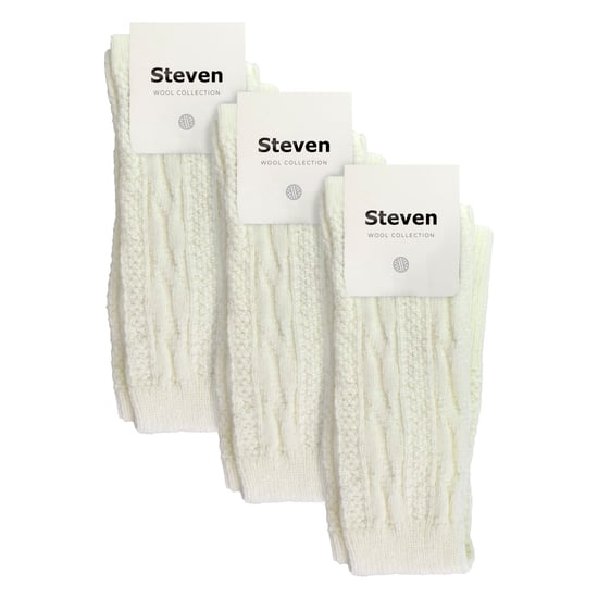 3 Paar Overknee-Wollsocken für Damen | Steven | Extralange Damen-Wollsocken Ecru - Image 2