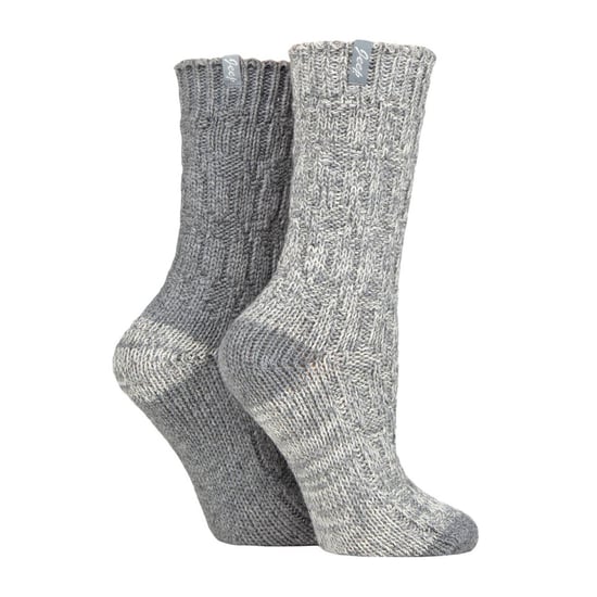 Womens Wool Boot Socken | Jeep | Thick Outdoor Knit Ribbed Damen Wandern Socken Anti Blister - Schiefer / Weiß - Image 3