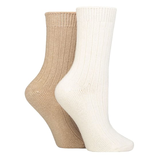 4er-Pack Damen Kaschmir-Stiefelsocken | Wildfeet | Ribbed Crew Wool Bed Socks - Sand - Image 3