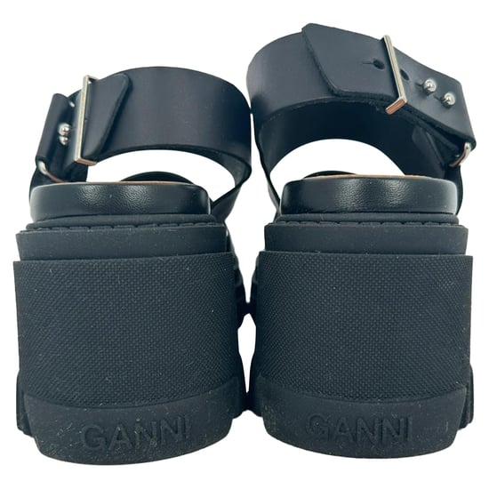 Ganni Cleated High-Heel Sandals in Black Leather - Image 6
