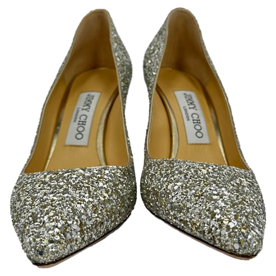 Jimmy Choo Romy 85 Glitzerpumps aus silbernem Leder - Image 2