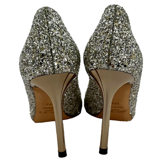 Jimmy Choo Romy 85 Glitzerpumps aus silbernem Leder - Image 6