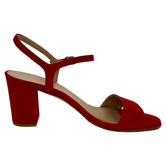 Stuart Weitzman Sandalen mit Knöchelriemen und Absatz aus rotem Wildleder - Image 1