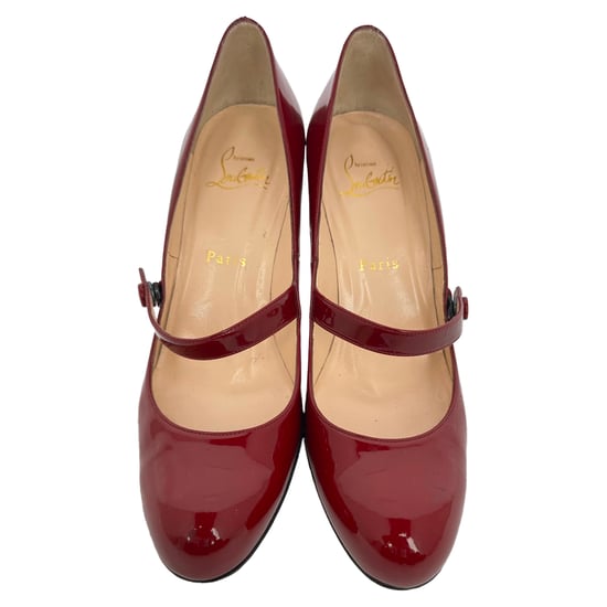 Christian Louboutin Mary Jane Pumps aus burgunderrotem Lackleder - Image 3