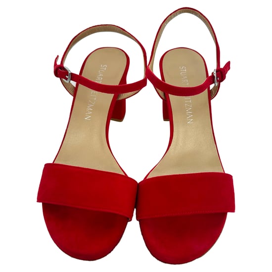 Stuart Weitzman Sandalen mit Knöchelriemen und Absatz aus rotem Wildleder - Image 3