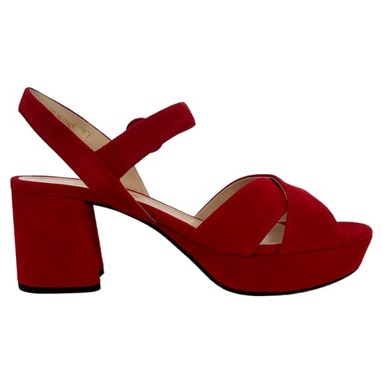 Prada Crisscross Block Heels aus rotem Wildleder - Image 1