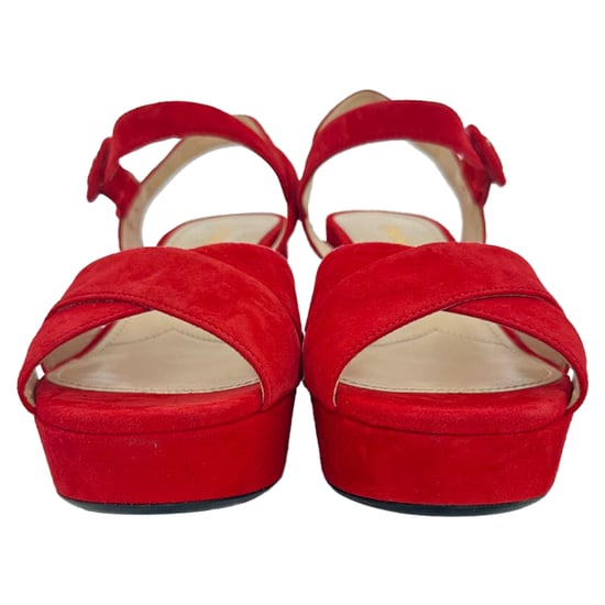 Prada Crisscross Block Heels aus rotem Wildleder - Image 2