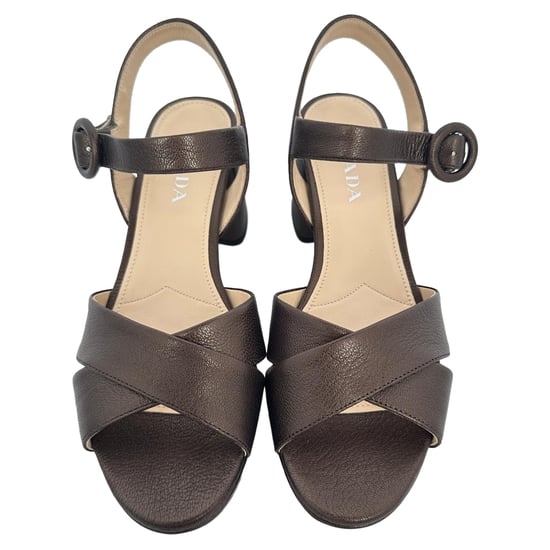 Prada Crisscross Blockabsatz aus braunem Leder - Image 3