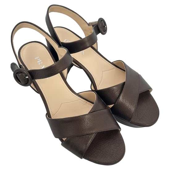 Prada Crisscross Blockabsatz aus braunem Leder - Image 4