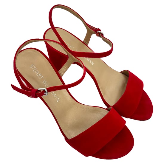 Stuart Weitzman Sandalen mit Knöchelriemen und Absatz aus rotem Wildleder - Image 6