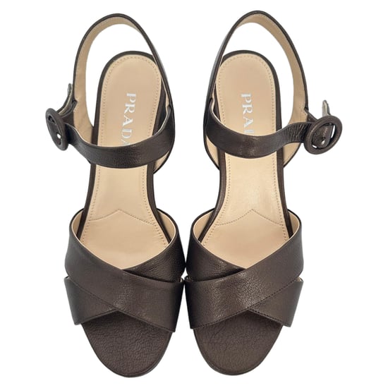 Prada Crisscross Blockabsatz aus braunem Leder - Image 5