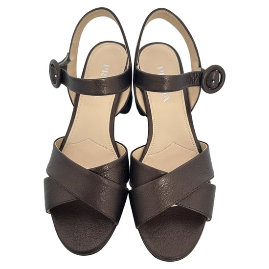 Prada Crisscross Blockabsatz aus braunem Leder - Image 6