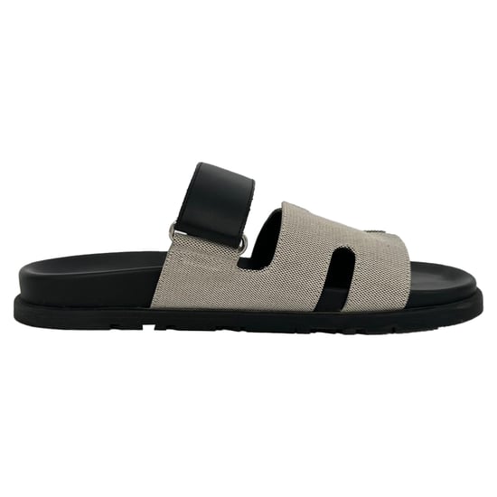 Hermès Chypre Sandalen aus weißem und schwarzem Canvas und Leder - Image 1