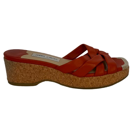 Jimmy Choo Maribou 50 Plateau-Keilsandalen aus orangefarbenem Leder - Image 1