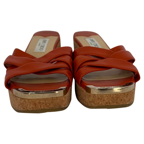 Jimmy Choo Maribou 50 Plateau-Keilsandalen aus orangefarbenem Leder - Image 2