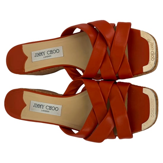 Jimmy Choo Maribou 50 Plateau-Keilsandalen aus orangefarbenem Leder - Image 3