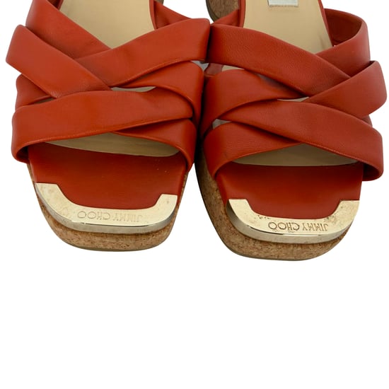 Jimmy Choo Maribou 50 Plateau-Keilsandalen aus orangefarbenem Leder - Image 4