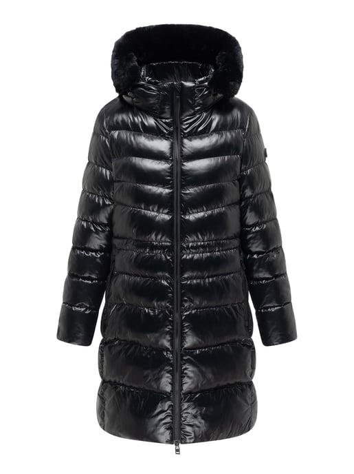 Navahoo Damen gesteppter Wintermantel Lumeiaa mit Kunstfellkapuze - Schwarz - Image 1