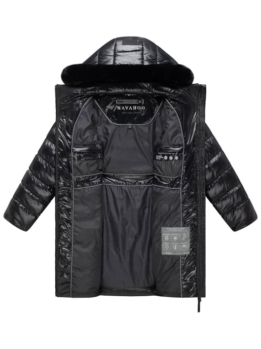 Navahoo Damen gesteppter Wintermantel Lumeiaa mit Kunstfellkapuze - Schwarz - Image 4
