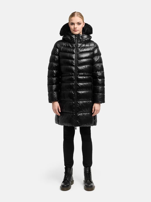 Navahoo Damen gesteppter Wintermantel Lumeiaa mit Kunstfellkapuze - Schwarz - Image 5