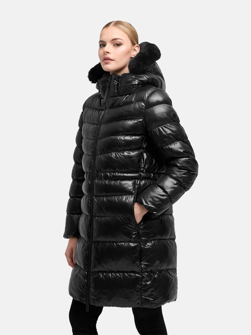 Navahoo Damen gesteppter Wintermantel Lumeiaa mit Kunstfellkapuze - Schwarz - Image 6