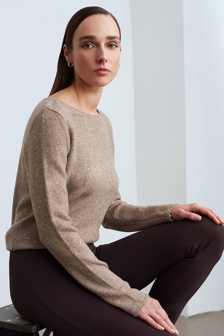 Bootshaus-Ausschnitt Pailletten Strickpullover - Image 1