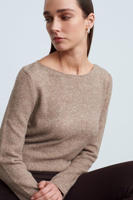 Bootshaus-Ausschnitt Pailletten Strickpullover - Image 3