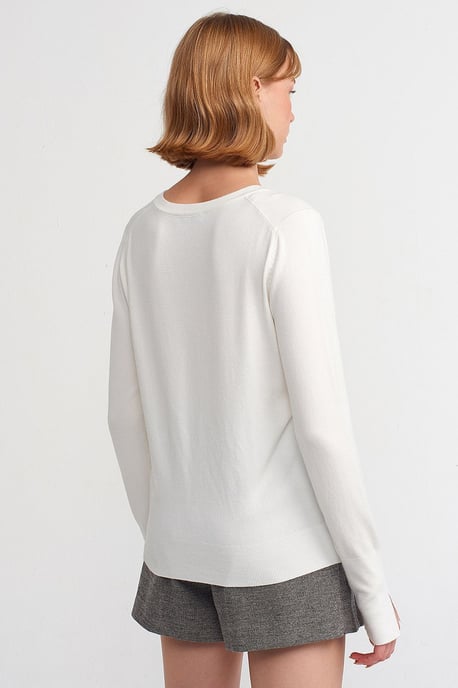 Damen V-Ausschnitt Strickpullover mit seitlichem Schlitz - Image 2
