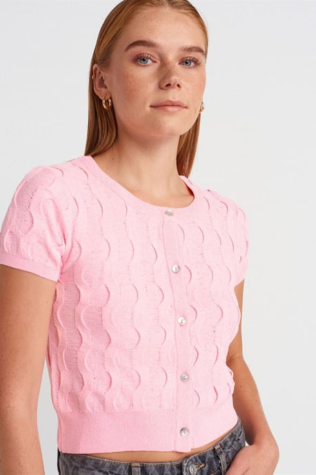 Damen Kurzjäckchen mit Jacquard-Muster und Knöpfen - Image 3
