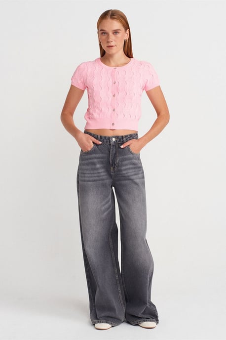 Damen Kurzjäckchen mit Jacquard-Muster und Knöpfen - Image 4