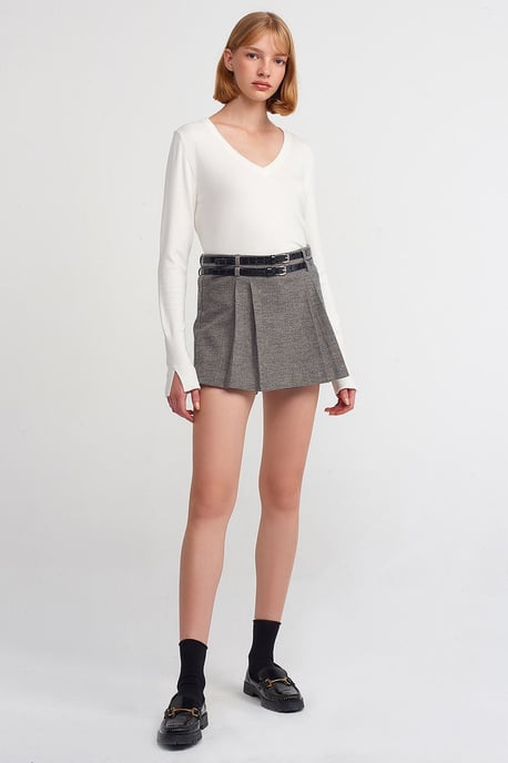 Damen V-Ausschnitt Strickpullover mit seitlichem Schlitz - Image 3