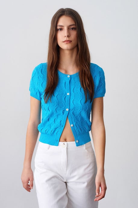 Damen Kurzjäckchen mit Jacquard-Muster und Knöpfen - Image 3