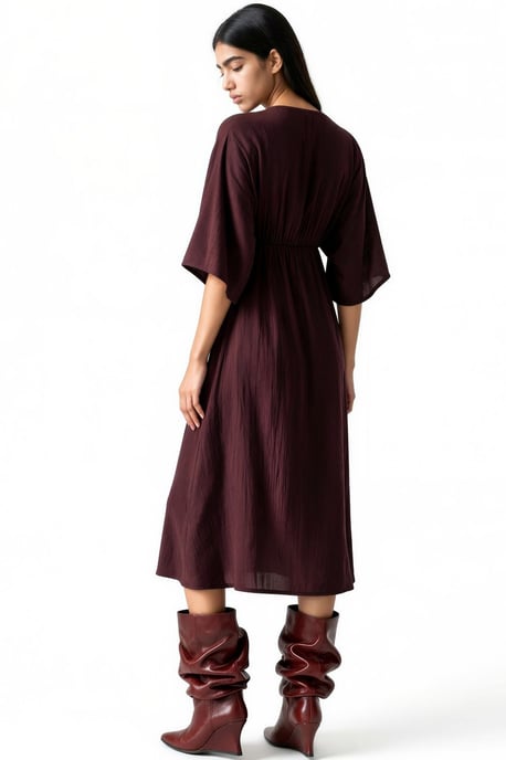 V-Ausschnitt Midikleid mit Wickeloptik und drei Viertelärmeln - Image 3