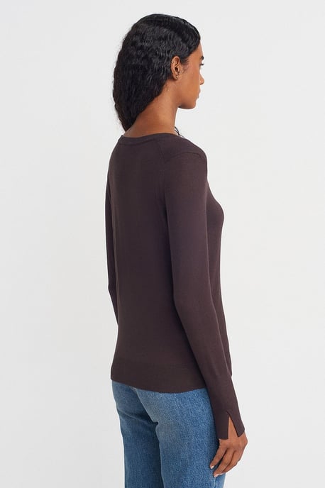 Damen V-Ausschnitt Strickpullover mit seitlichem Schlitz - Image 2