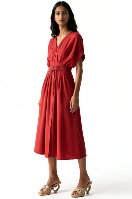 Lässiges V-Ausschnitt Midi-Hemd Kleid - Image 2