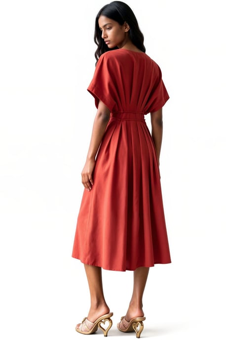 Lässiges V-Ausschnitt Midi-Hemd Kleid - Image 3