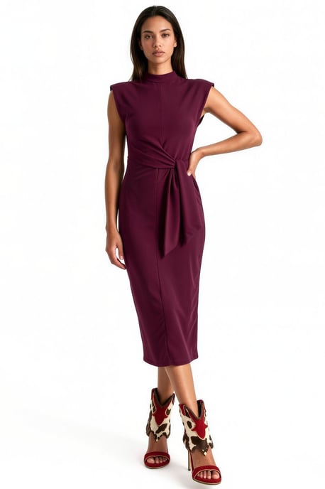 Ärmelloses, tailliertes Midikleid mit Bindeband - Image 1