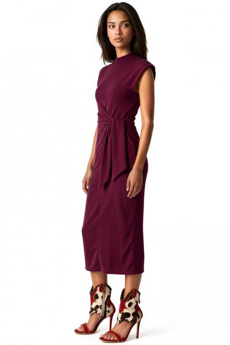 Ärmelloses, tailliertes Midikleid mit Bindeband - Image 2