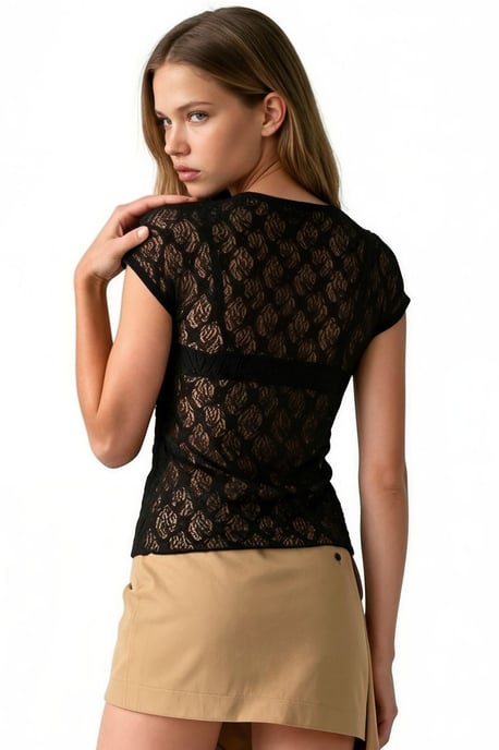Busem Spitzenbluse mit kurzen Ärmeln - Schwarz - Image 3