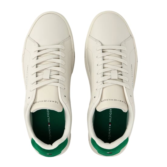 Tommy Hilfiger - "Pebble Grain Court" Sneaker für Herren, Leder (Naturweiß/Grün) - Image 4