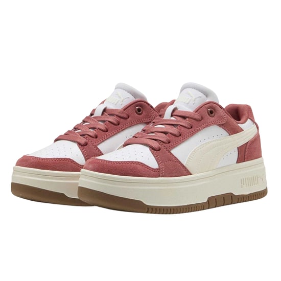 Puma - "Rebound Femme" Sneaker für Damen, Leder, niedrig geschnitten, Plattform-Absatz (Weiß/Rot) - Image 5